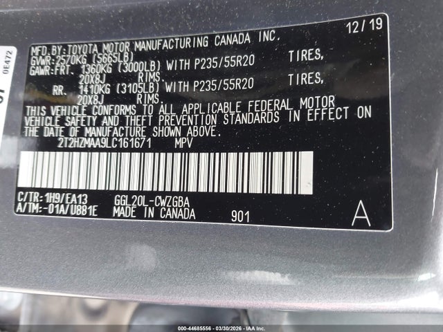 2020 Lexus Rx 350 მანქანა იყიდება აუქციონზე, vin: 2T2HZMAA9LC161671, აუქციონის ნომერი: 44685556