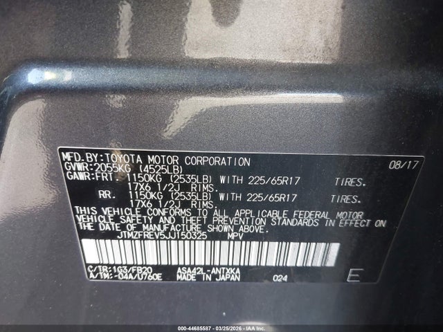 JTMZFREV5JJ150325 Toyota RAV4 LE