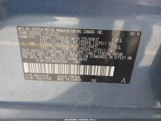 Aukcja sprzedaży 2011 Toyota Rav4, vin: 2T3BF4DV3BW083846, numer aukcji: 44685590