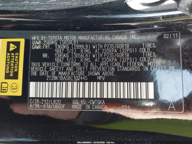 Продажа на аукционе авто 2011 Lexus Rx 350, vin: 2T2BK1BA5BC102445, номер лота: 44685604
