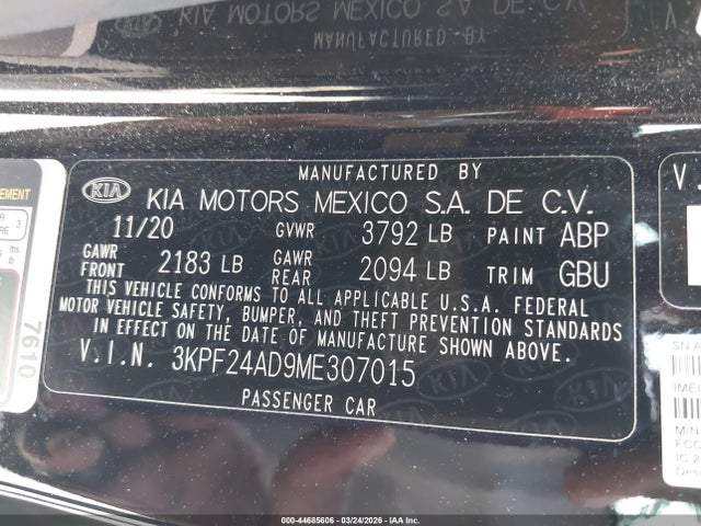3KPF24AD9ME307015 KIA Forte Lxs