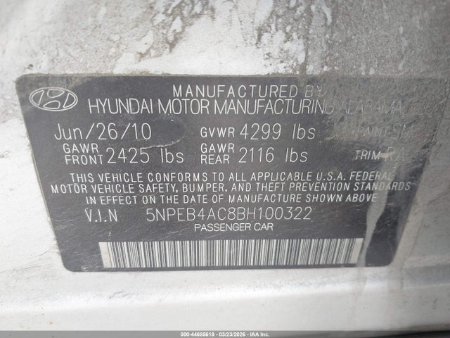 Продаж на аукціоні авто 2011 Hyundai Sonata Gls, vin: 5NPEB4AC8BH100322, номер лоту: 44685619