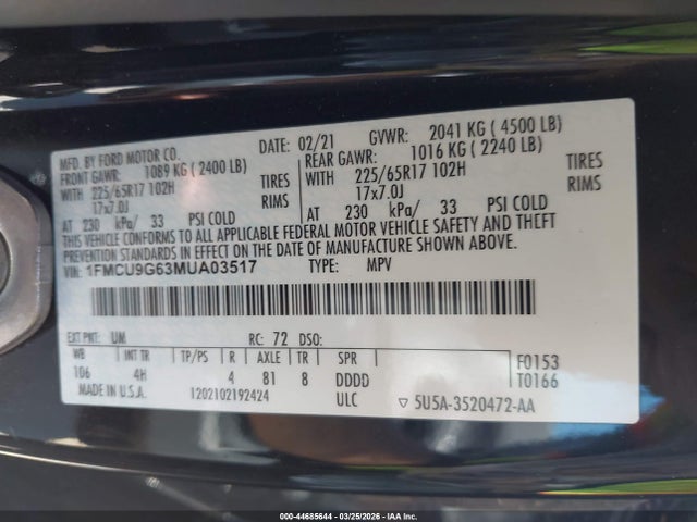 2021 FORD ESCAPE 1FMCU9G63MUA03517 Photo 8