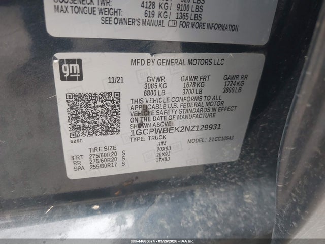 Продаж на аукціоні авто 2022 Chevrolet Silverado 1500 Ltd 2wd  Short Bed Custom, vin: 1GCPWBEK2NZ129931, номер лоту: 44685674