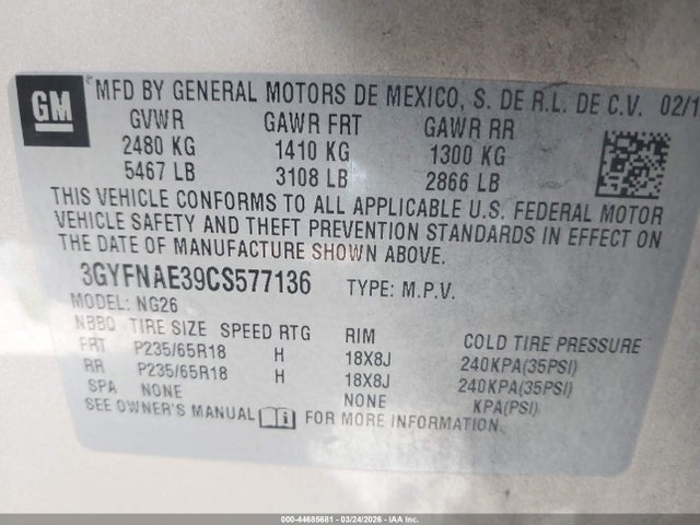 Продаж на аукціоні авто 2012 Cadillac Srx Luxury Collection, vin: 3GYFNAE39CS577136, номер лоту: 44685681