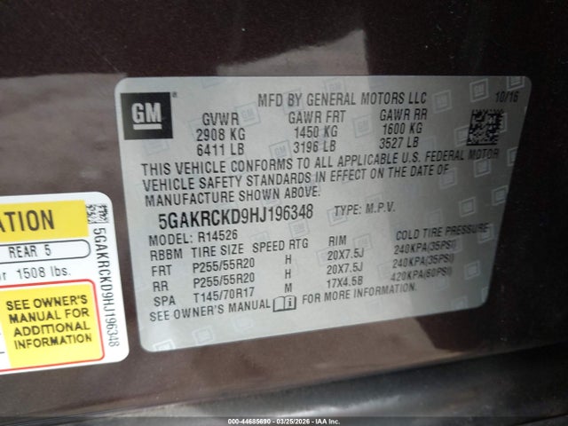 2017 BUICK ENCLAVE 5GAKRCKD9HJ196348 Photo 8