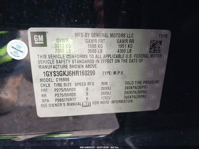 Продажа на аукционе авто 2017 Cadillac Escalade Esv Standard, vin: 1GYS3GKJ6HR160299, номер лота: 44685707