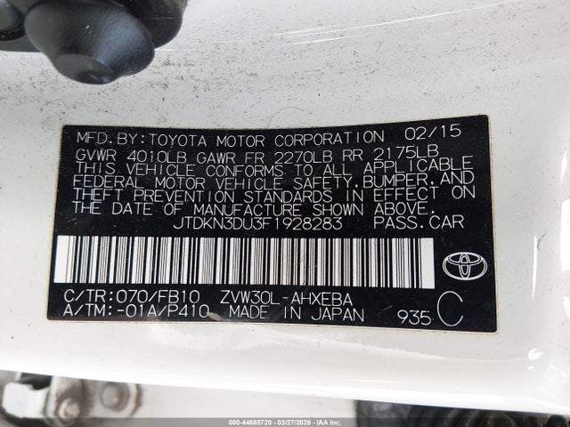 Toyota Prius Two 2015 JTDKN3DU3F1928283 Image 9