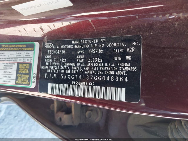 5XXGT4L37GG048364 KIA Optima Lx
