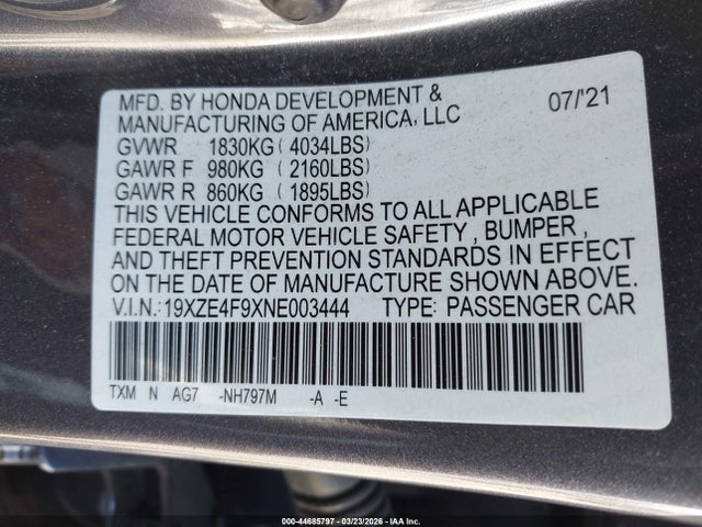 19XZE4F9XNE003444 Honda Insight Touring