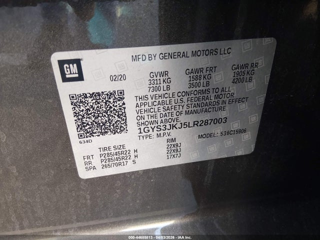 1GYS3JKJ5LR287003 Cadillac Escalade Esv 2wd Premium Luxury