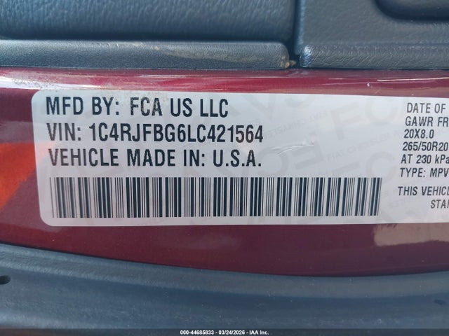 1C4RJFBG6LC421564 Jeep Grand Cherokee Limited X 4x4