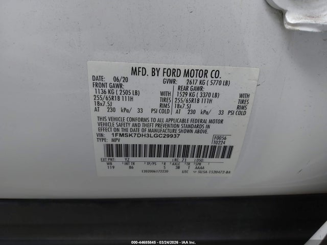 1FMSK7DH3LGC29937 Ford EXPLORER XLT