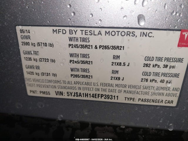 5YJSA1H14EFP39311 Tesla Model S P85