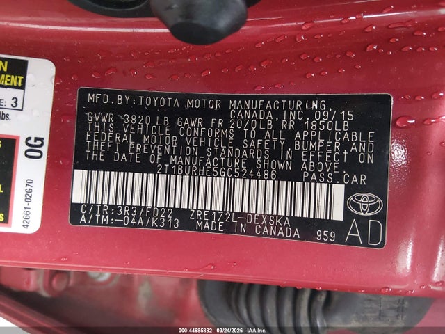 2T1BURHE5GC524486 Toyota Corolla S