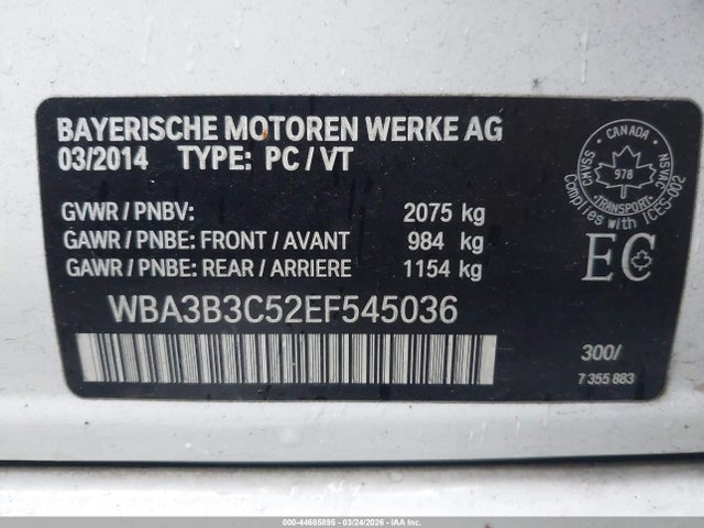 44685895 :رقم المزاد ، WBA3B3C52EF545036 vin ، 2014 Bmw 328i Xdrive مزاد بيع