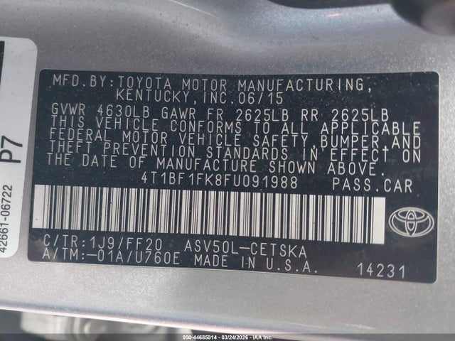 Toyota CAMRY SE 2015 4T1BF1FK8FU091988 Image 9