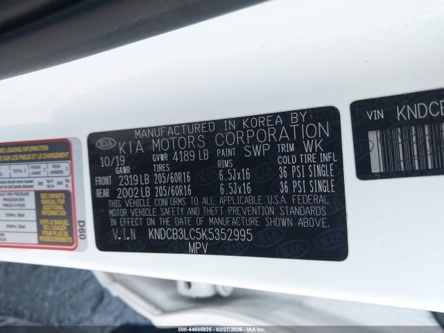 Aukcja sprzedaży 2019 Kia Niro Lx, vin: KNDCB3LC5K5352995, numer aukcji: 44685925