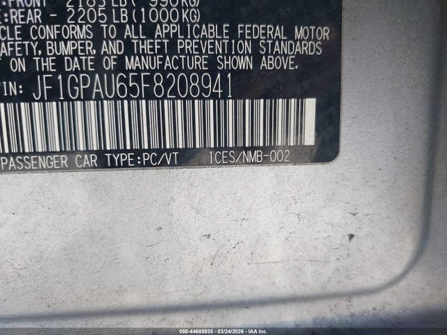 Aukcja sprzedaży 2015 Subaru Impreza 2.0i Sport Premium, vin: JF1GPAU65F8208941, numer aukcji: 44685935