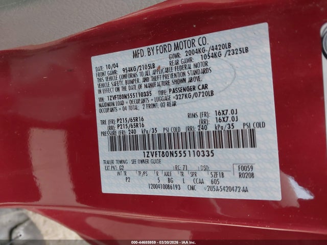 2005 FORD MUSTANG 1ZVFT80N555110335 Photo 8