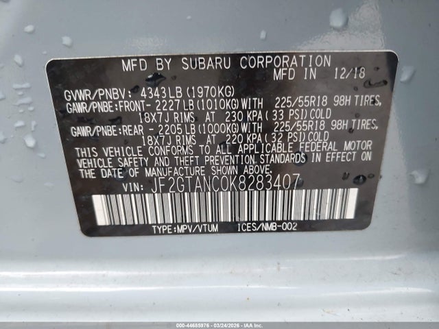 2019 Subaru Crosstrek 2.0i Limited მანქანა იყიდება აუქციონზე, vin: JF2GTANC0K8283407, აუქციონის ნომერი: 44685976