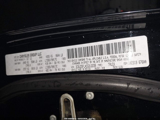 44685978 :رقم المزاد ، 3C6UD5FLXCG312239 vin ، 2012 Ram 2500 Laramie مزاد بيع