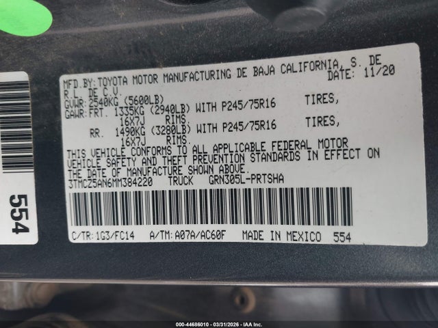 2021 TOYOTA TACOMA 3TMCZ5AN6MM384220 Photo 8