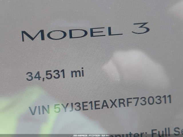 2024 Tesla Model 3 Long Range Dual Motor All-wheel Drive/rear-wheel Drive მანქანა იყიდება აუქციონზე, vin: 5YJ3E1EAXRF730311, აუქციონის ნომერი: 44686026