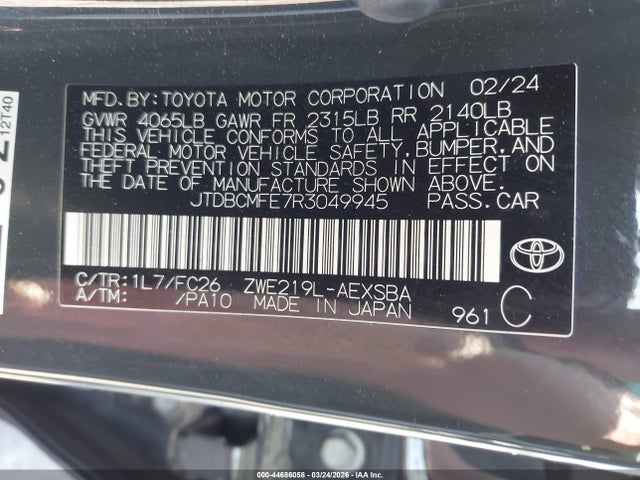 JTDBCMFE7R3049945 Toyota Corolla Hybrid Se