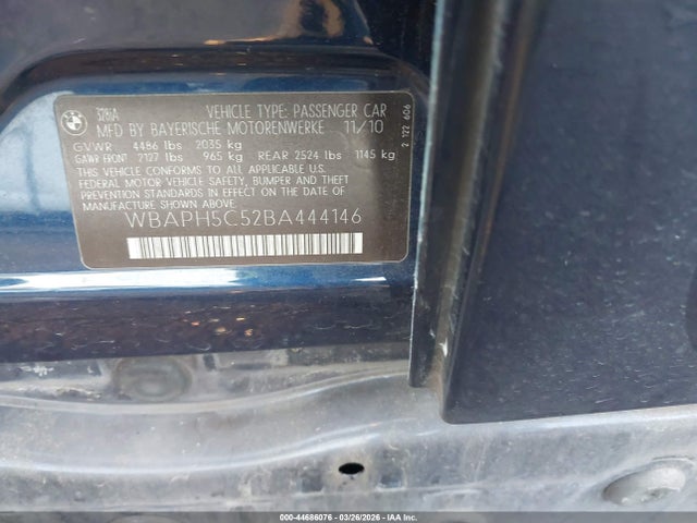 44686076 :رقم المزاد ، WBAPH5C52BA444146 vin ، 2011 Bmw 328i مزاد بيع