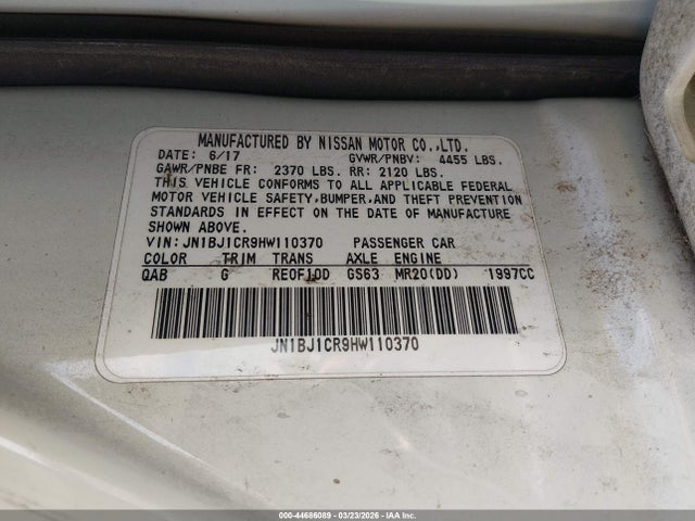 Aukcja sprzedaży 2017 Nissan Rogue Sport Sv, vin: JN1BJ1CR9HW110370, numer aukcji: 44686089