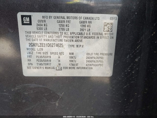 Auction sale of the 2013 Gmc Terrain Denali, vin: 2GKFLZE31D6274625, lot number: 44686115