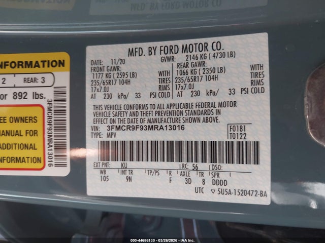 3FMCR9F93MRA13016 Ford Bronco Sport First Edition