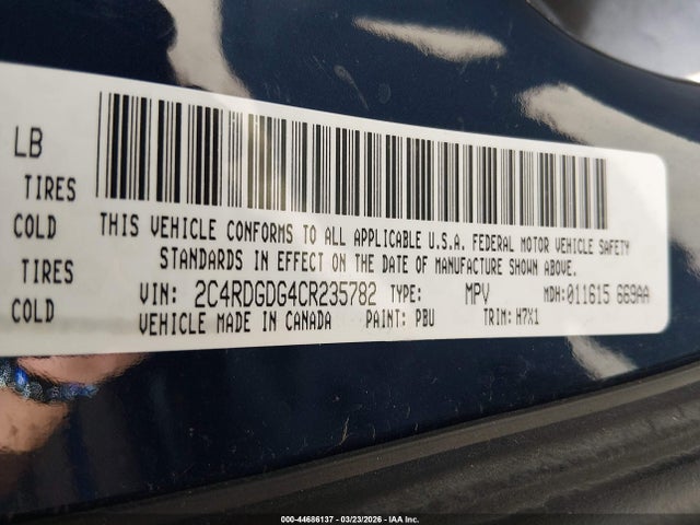 44686137 :رقم المزاد ، 2C4RDGDG4CR235782 vin ، 2012 Dodge Grand Caravan Crew مزاد بيع