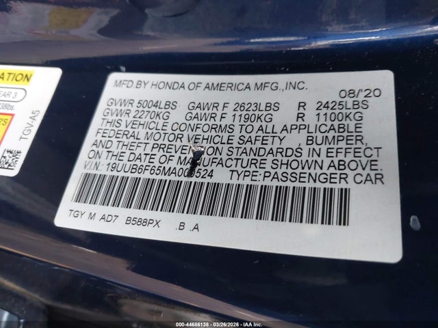 Aukcja sprzedaży 2021 Acura Tlx Advance Package, vin: 19UUB6F65MA000524, numer aukcji: 44686138