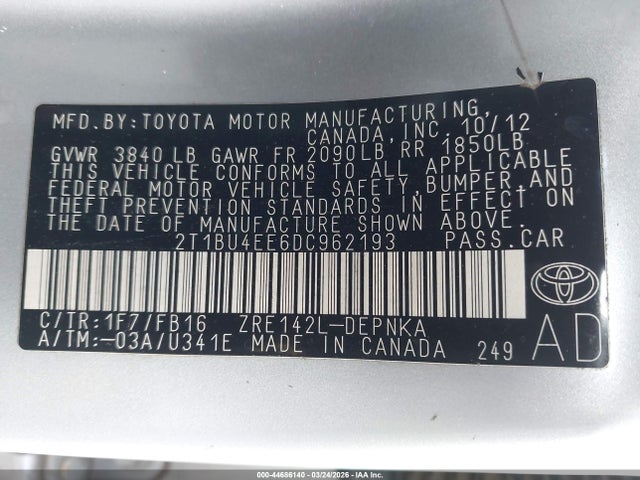 Продажа на аукционе авто 2013 Toyota Corolla Le/le Special Edition, vin: 2T1BU4EE6DC962193, номер лота: 44686140