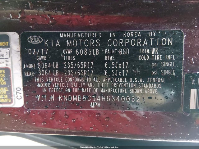 KIA SEDONA LX 2017 KNDMB5C14H6340032 Image 9