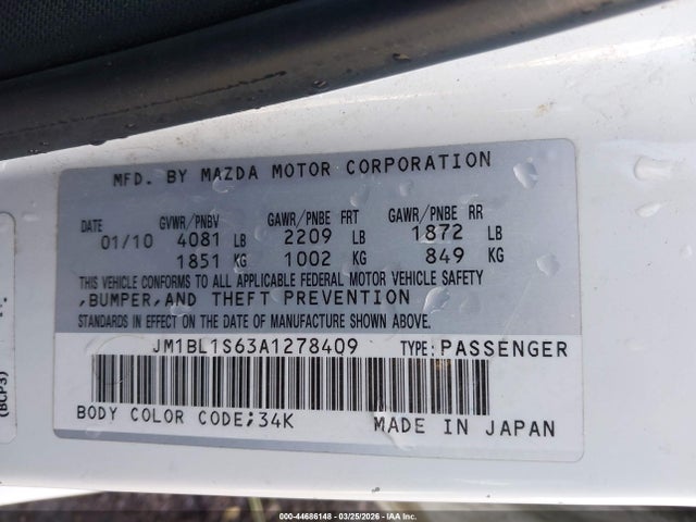 Aukcja sprzedaży 2010 Mazda Mazda3 S Sport, vin: JM1BL1S63A1278409, numer aukcji: 44686148