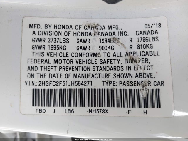 Honda Civic Lx 2018 2HGFC2F51JH564271 Image 9