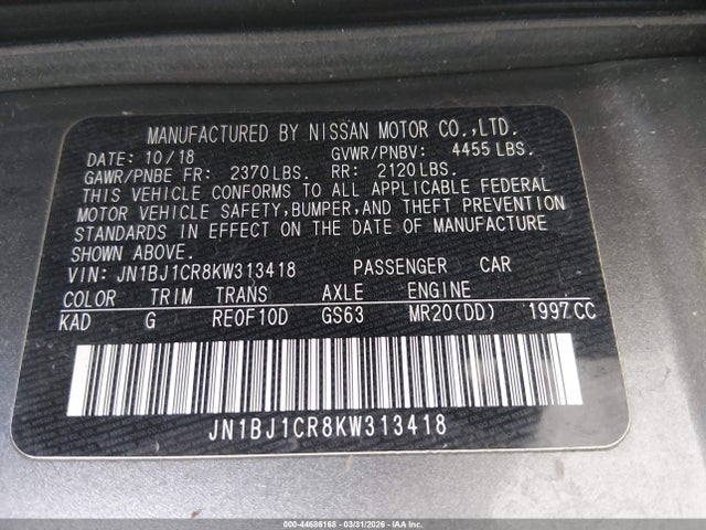 JN1BJ1CR8KW313418 Nissan Rogue Sport Sv