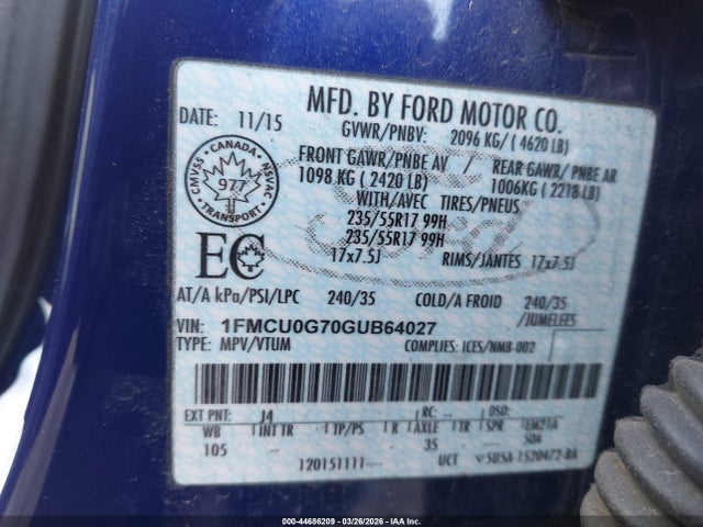 1FMCU0G70GUB64027 Ford ESCAPE SE