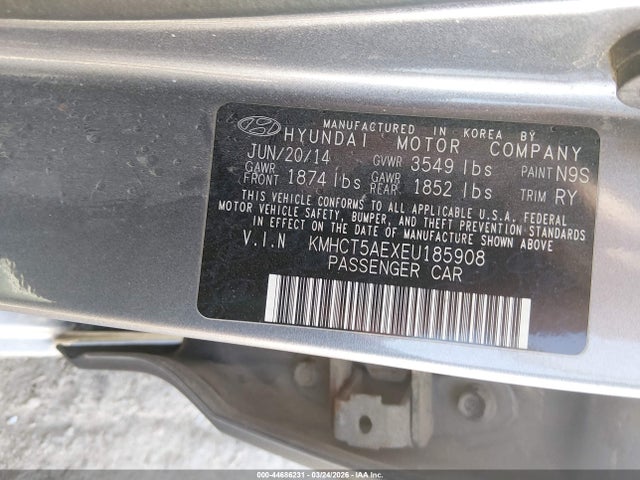 2014 Hyundai Accent Gs მანქანა იყიდება აუქციონზე, vin: KMHCT5AEXEU185908, აუქციონის ნომერი: 44686231
