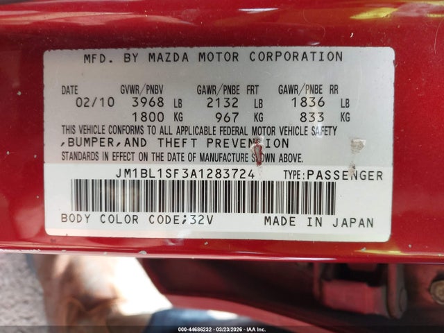 44686232 :رقم المزاد ، JM1BL1SF3A1283724 vin ، 2010 Mazda Mazda3 I Touring مزاد بيع