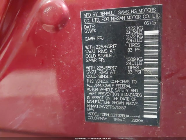Nissan ROGUE SV 2015 KNMAT2MV2FP575357 Image 9