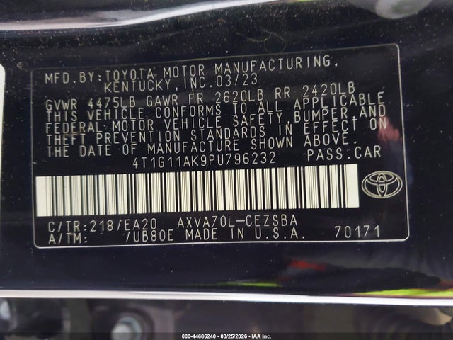 4T1G11AK9PU796232 Toyota CAMRY SE
