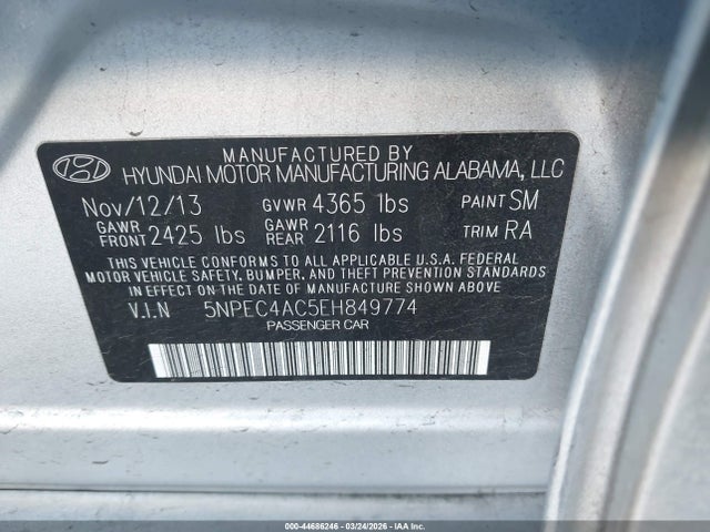 Hyundai Sonata Limited 2014 5NPEC4AC5EH849774 Image 9