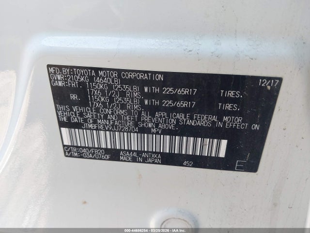 44686254 :رقم المزاد ، JTMBFREV9JJ728704 vin ، 2018 Toyota Rav4 Le مزاد بيع