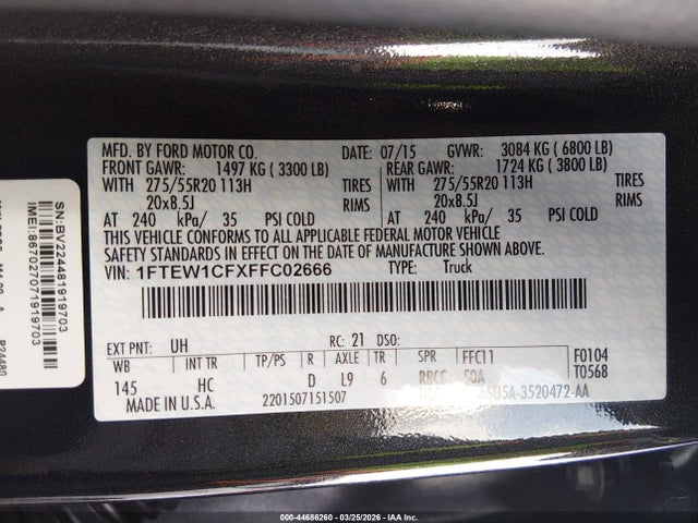 Ford F-150 Lariat 2015 1FTEW1CFXFFC02666 Image 9