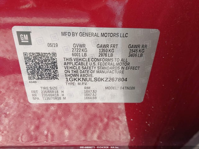 Продаж на аукціоні авто 2019 Gmc Acadia Slt-1, vin: 1GKKNULS0KZ267804, номер лоту: 44686273