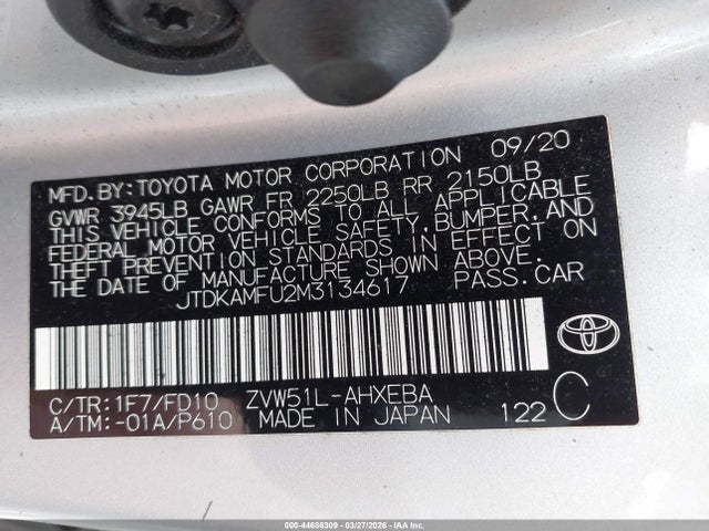 Toyota Prius Le 2021 JTDKAMFU2M3134617 Image 9